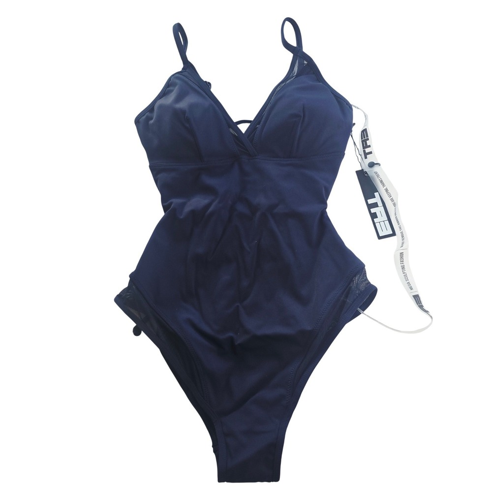 TA3 NWT Mesh One Piece Swimsuit Midnight Navy Corset Back XS RL TA3175RL